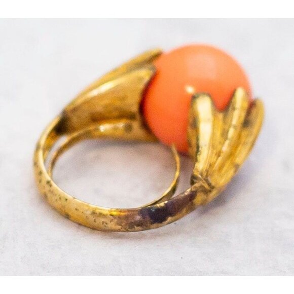 Size 6, Vintage Ring, Gold Tone Orange Ball Ring, Art Deco Ring by Avon - CT1 - Picture 3 of 4